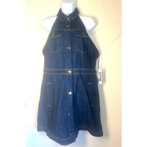 NWT Future Collection Size 12 Halter Top Collared Button Down Up Denium Dress